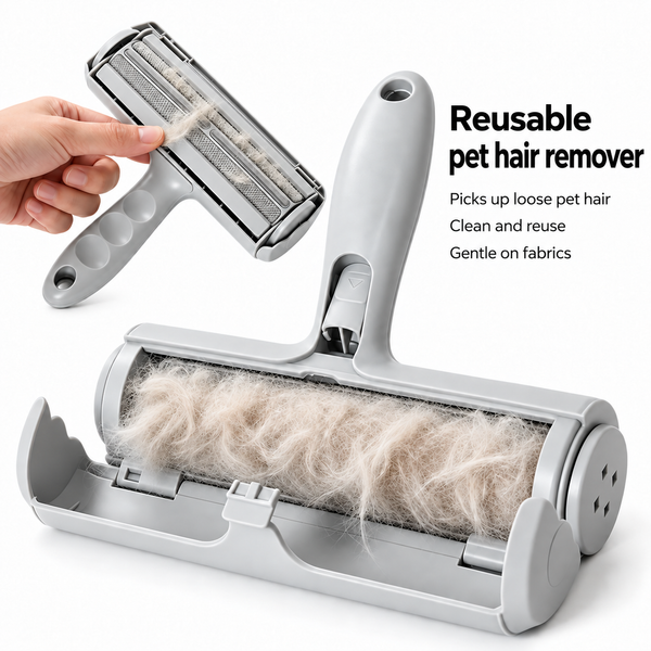 The pet hair roller in white, grey and black