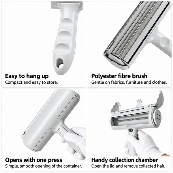 The pet hair roller in white, grey and black